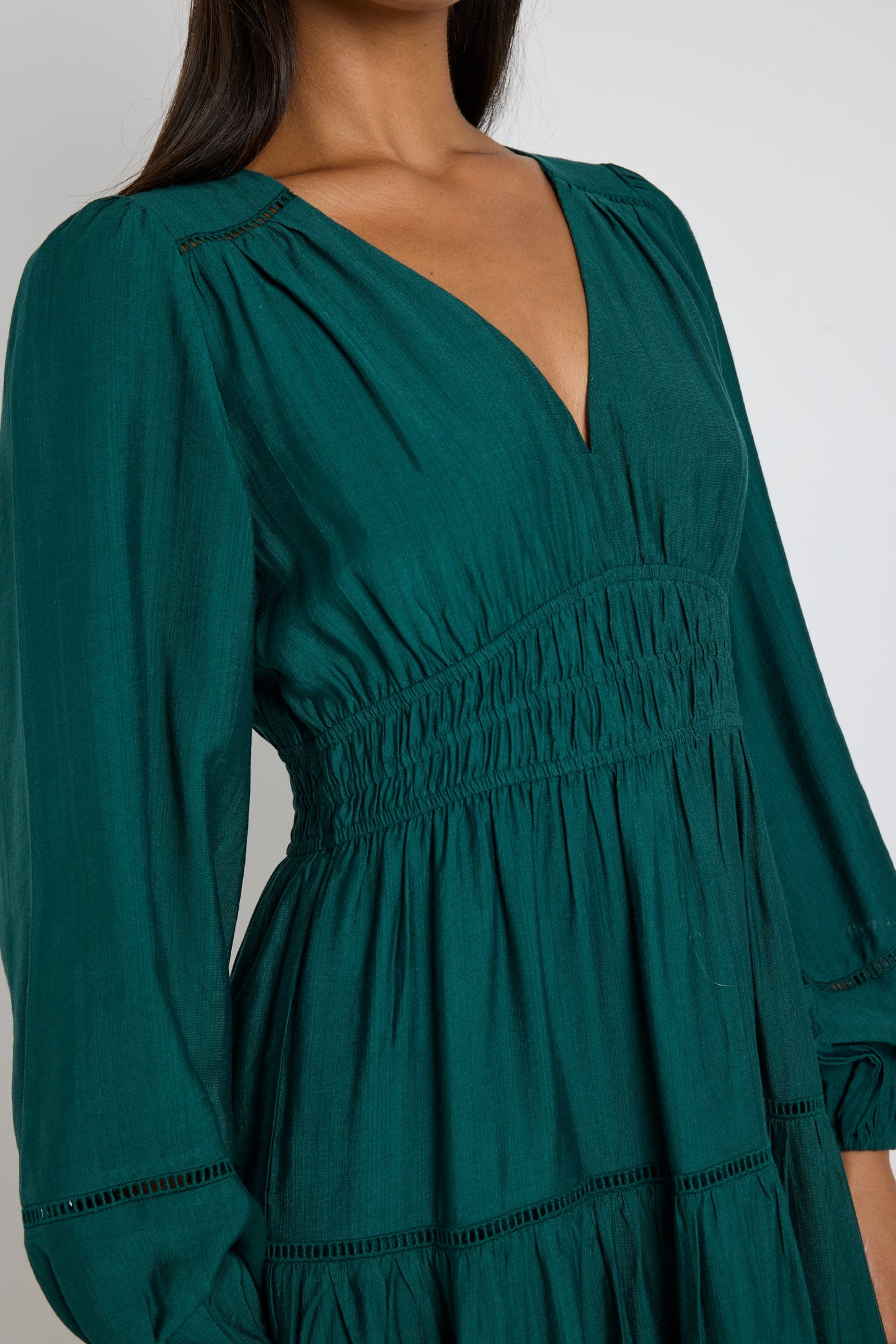 Divine Forest Balloon Sleeve Tiered Maxi Dress